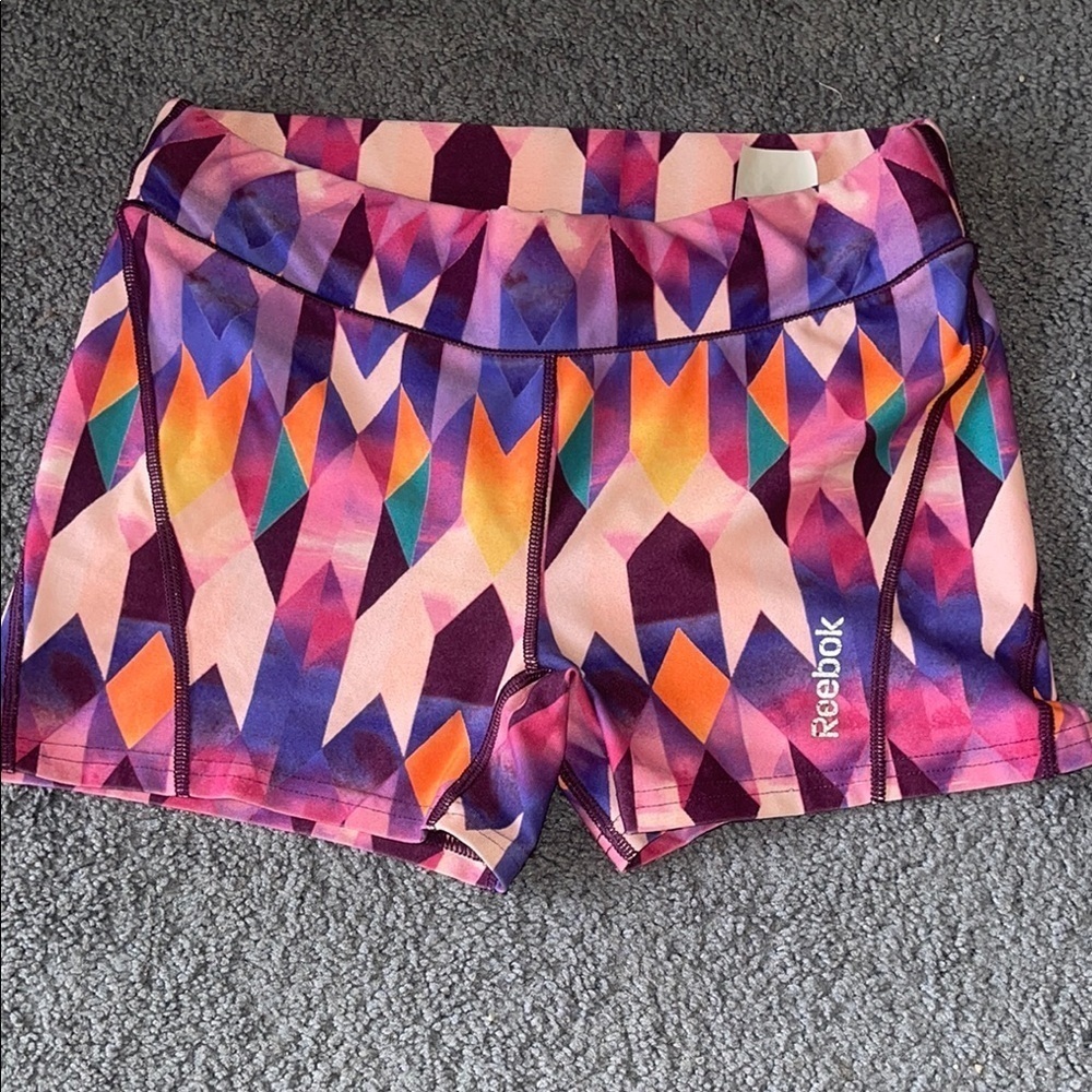 Reebok Pink and Purple Athletic Shorts Vibrant Geometric Design